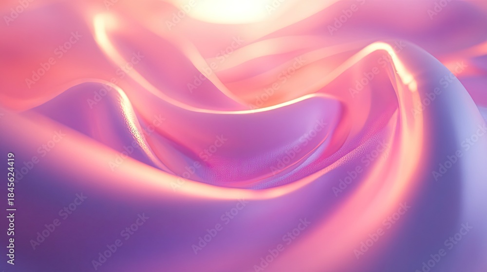 Obraz premium Smooth pink and purple metallic silk textile creating dynamic abstract waves and elegant drapery, reflecting soft light and delicate shadows on a vibrant surface