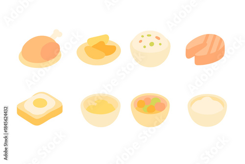 Glowing food icons set with various dishes and ingredients.