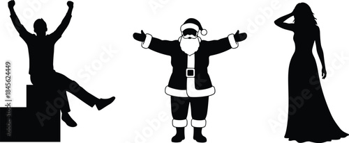 Extremely massive vector silhouette collection, featuring Santa Claus, romantic couples, sports, workers, cityscape architecture, and diverse action and communication gestures for graphic design