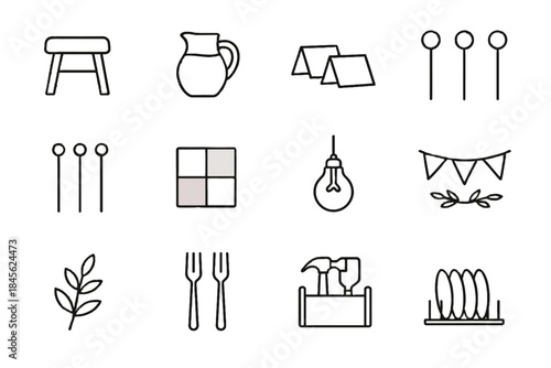Forks minimalist stools décor essential icon card icons clean rack party vector