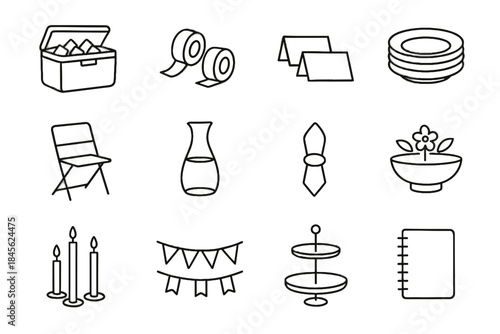 Vector candle bunting icons set plates icon clean compact minimalist tiered party