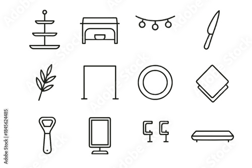 Minimalist sleek charger vector linen décor opener string plant icons icon sign