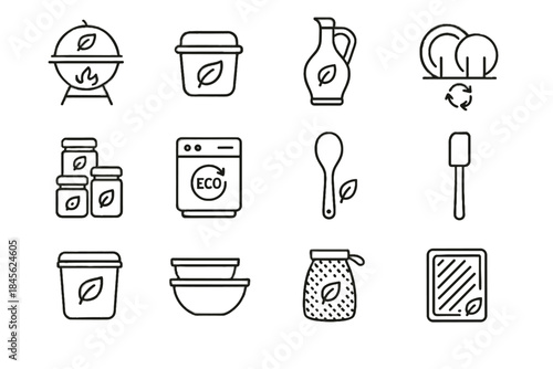 Glass eco stainless pots icon kitchen silicone stand reusable vector cycle spoon