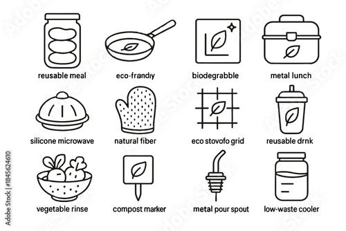 Cooler kitchen stovetop icon sauté vector eco fiber marker jar biodegradable