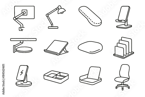 Desk adjustable wireless cushion clamp workspace vector foot icon file laptop home