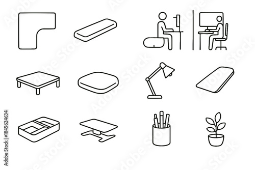 Essentials desk icon support elevation vector slope workspace set home tabletop stabilizer