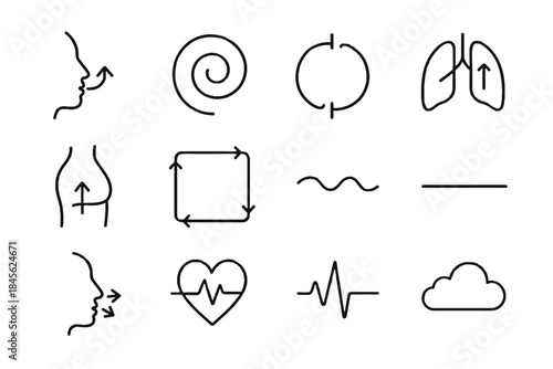 Calm icons line breathing icon lung nostril square exhale vector steady