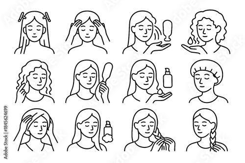 Icon haircare vector use healthy styling gentle scalp clips mousse icons protective