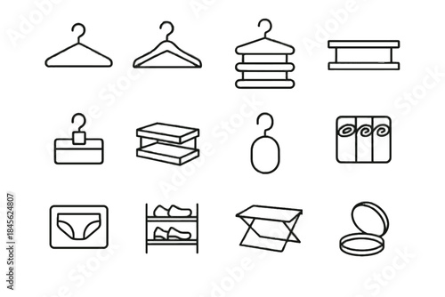 Minimalist wooden icons underwear icon closet case bin folding vector purse hanger