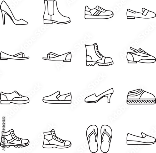 Assorted types of footwear illustration