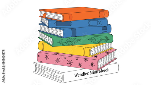 Vectorized Illustration of a Colorful Stack of Books
