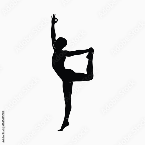 Black silhouette of a person performing a yoga pose on white background stretching