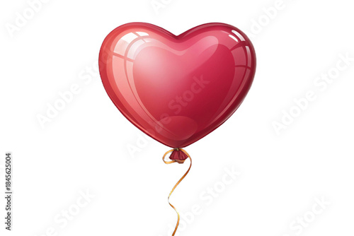 Digitally rendered heart Mylar balloon in a rich pink/red color with a gold ribbon, used for festive occasions