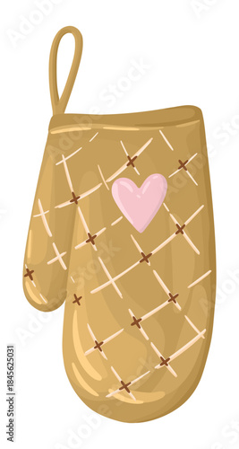 Illustration of a Oven Mitt with heart. Cozy baking supply. Vector.