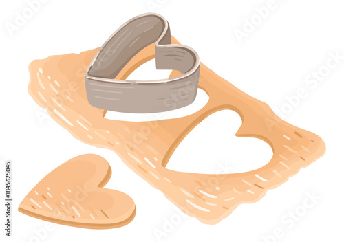 Illustration of heart Cookies with a cookie cutter. Cozy baking. Vector.