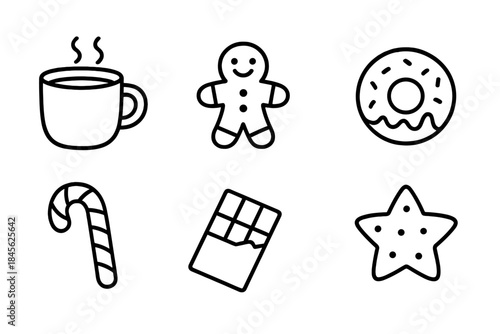 Cozy winter treat icons with warm drink and sweets
