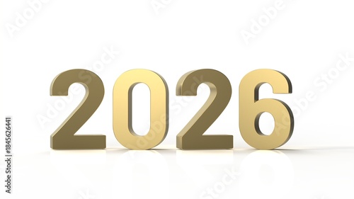 New Year 2026 made of gold on white background. 3D render.