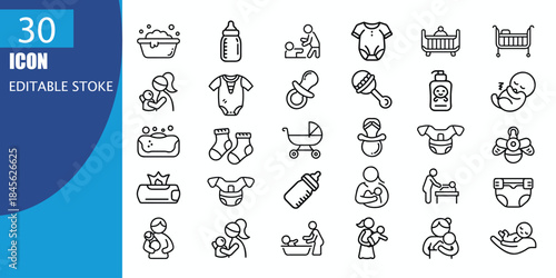 Mom and Baby Outline Vector Icon Set – Motherhood, Child Care, Parenting and Family Line Icons