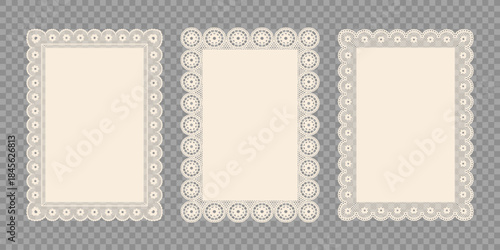 Trendy Vintage Lace-cut A4 Rectangles Frames. Vector Illustration for Invitation, Card, Flyer, Poster, Page Border, etc.