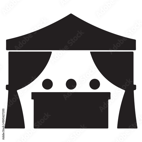  Simple black icon of a market stall or fair booth with curtains silhouette