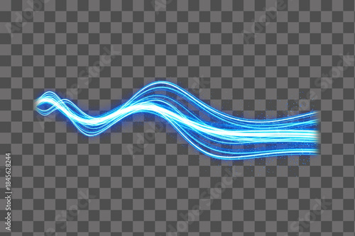 Realistic blue speed motion wave lines dynamic trace abstract light stream light effect PNG