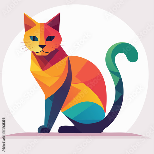 Cute cartoon cat playing with a ball while a small mouse sits nearby in a simple vector illustration