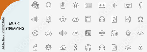 music streaming online audio minimal line vector icon set