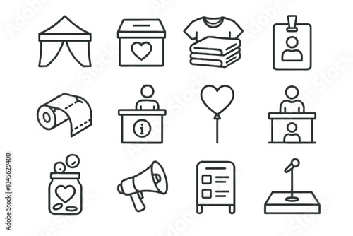 Vector icon balloon information stand folded charity event coins registration stage desk