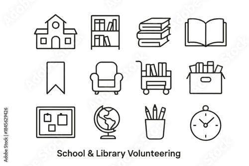 Simple open icons cup volunteering globe outline board icon vector school books