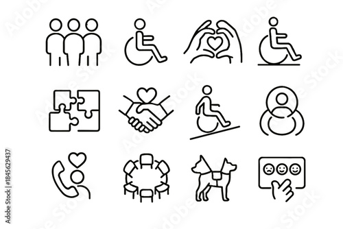 Simplified card icon group puzzle community vector icons entrance support inclusive shape