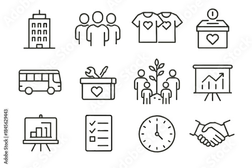 Member office icons charity vector showing corporate volunteering donation transport icon matching