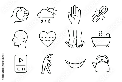 Peaceful bath chain ball soothing turning wellness set open icon stretching vector