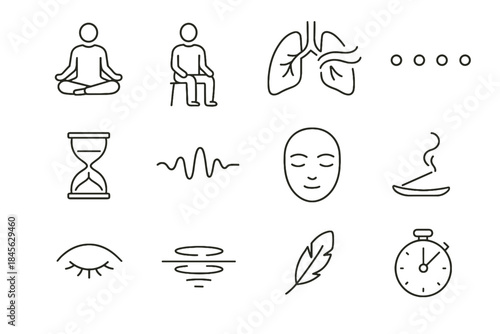 Closed vector chair mind wellness lines floating sitting body icon reflection timer
