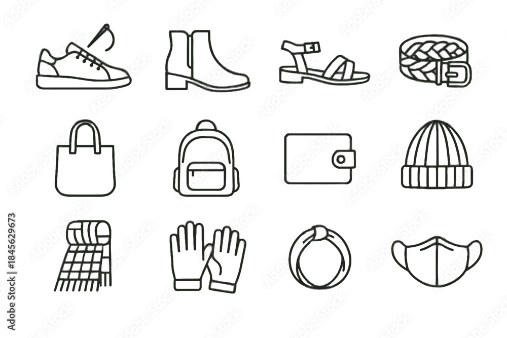 Fototapeta premium Sandal cork face scarf gloves band woven ankle icons sustainable fashion icon
