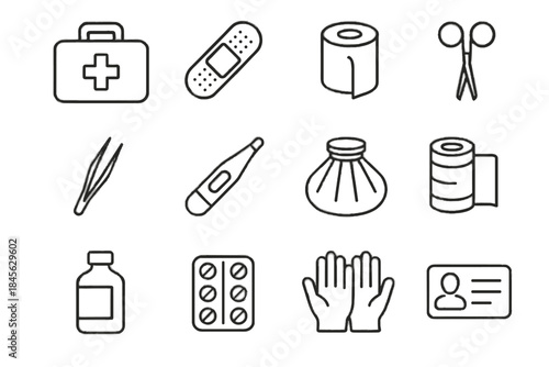 Pill contact relief tool vector icons bandage card box home elastic icon