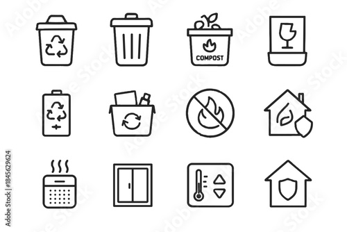 Home safety bin vector icon trash house battery lid symbol icons no