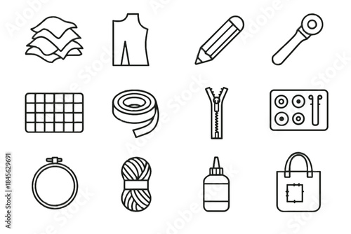 Cutter project scrap icons fashion rotary icon elastic glue vector sustainable zipper