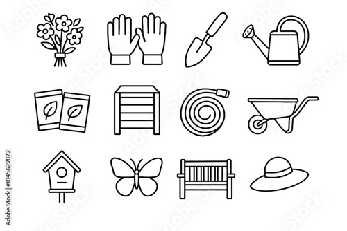 Seed compost garden sun icon bin icons gloves packets activity vector birdhouse
