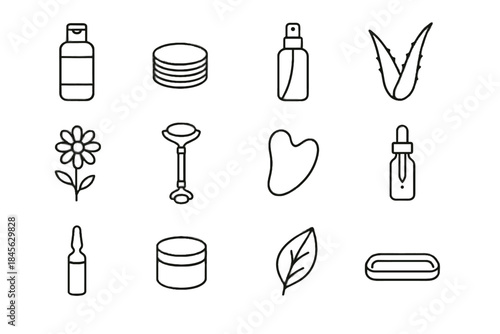Gua pad vector minimalist icons toner spray icon tray roller chamomile aloe
