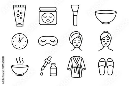 Exfoliating vector set icon oil hair small jar skincare eye clock icons