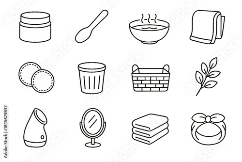 Skincare stack remover small vector set makeup spatula warm cleansing jar icon