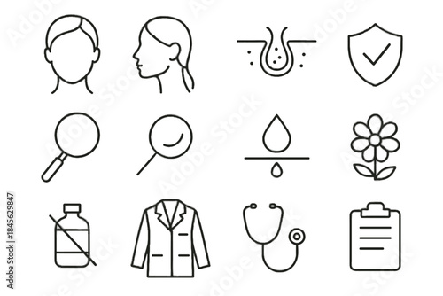 Vector skincare icons simple shield outline flower icon face clear balanced clipboard