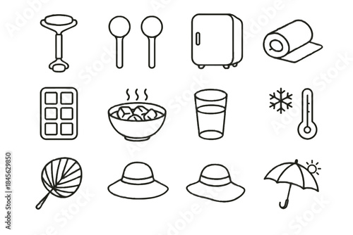 Set skincare cube glass tray vector cooling icon facial roll bowl