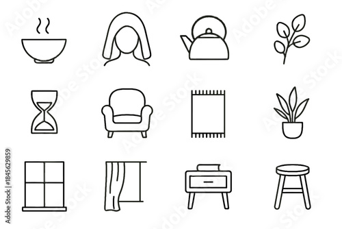 Skincare vector icons set timer icon steaming over table outline face stool