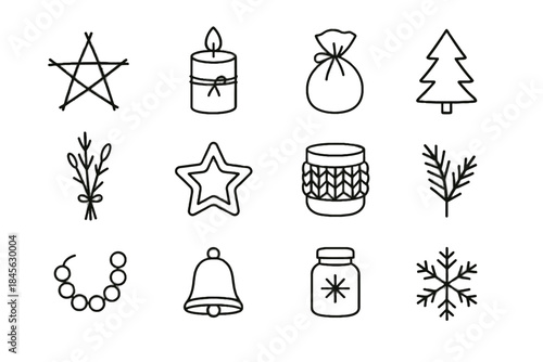Vector cloth florals tray holiday wrapped minimalist pot sprig fir bell icon