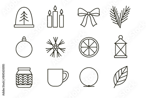 Jar simple cup minimalist holiday icons cloth dried icon wooden straw vector