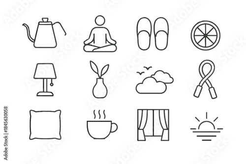 Light kettle shape icons vector morning icon bedside calm slice minimal pair