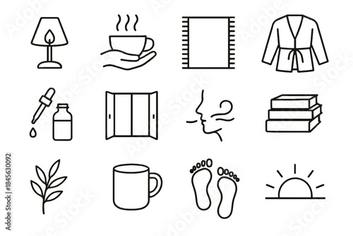 Icon soft window vector hand glow morning ceramic ritual sprig rug icons