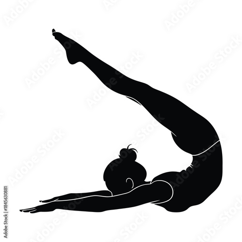 Black silhouette of a female gymnast performing a pose on a white background woman gymnastics