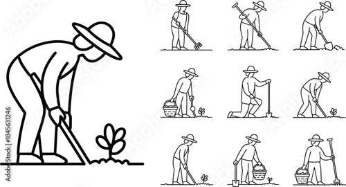 Farmer Planting Seeds with a Donkey